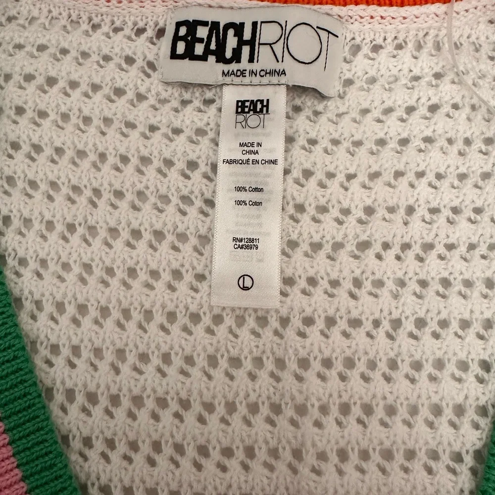 Beach Riot White Cardigan with Orange and Green Accents Size L - Picture 3 of 3